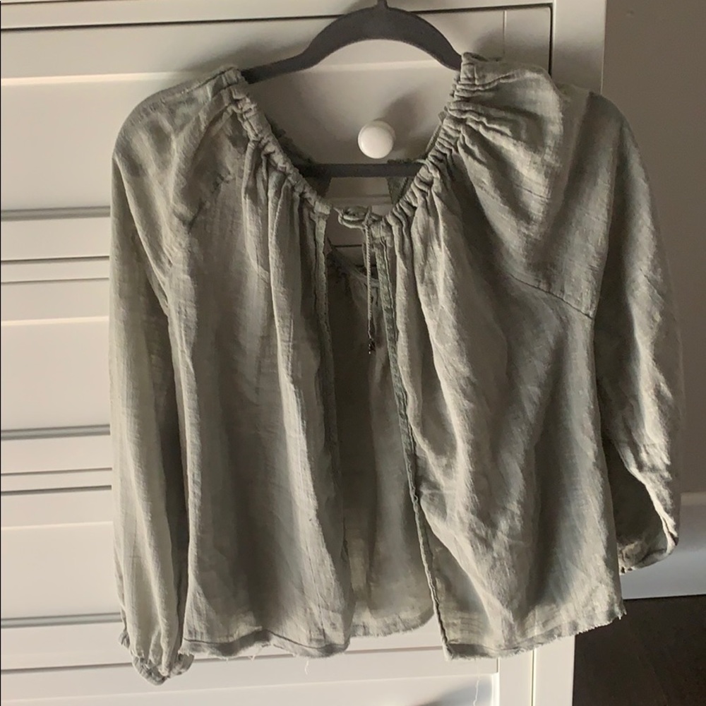 Pale green blouse with lace details. Free people